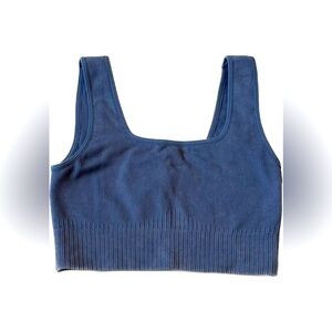💕 NWOT Women’s blue ribbed cropped tank top/sports bra w/matching leggings in xs